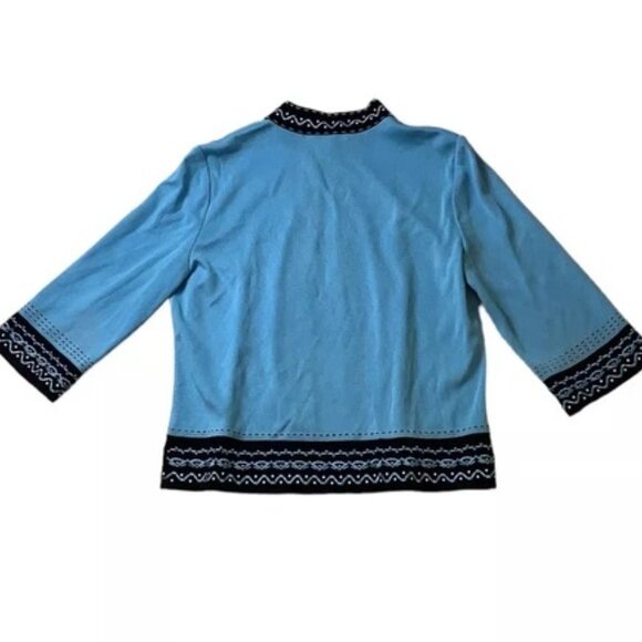 Ming Wang Womens Knit Open Front 3/4 Sleeve Blazer Jacket Blue Size PM - Picture 2 of 13